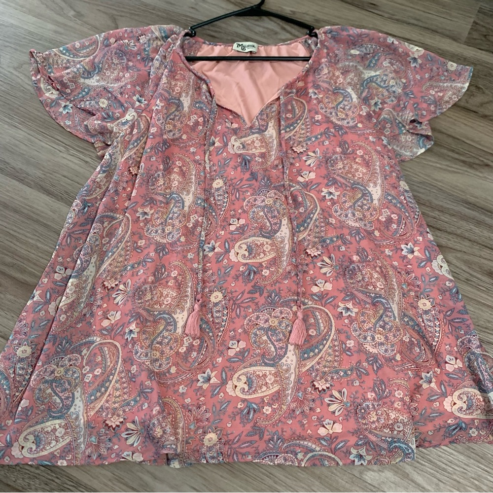 Show Me Your MuMu Pink Blouse Flowy Top; Small